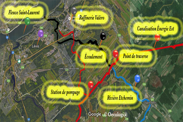 Oecologi@ - Énergie Est : carte du sénario le plus défavorable